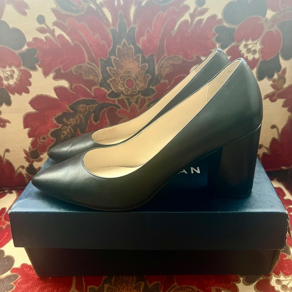 Cole Haan KARENA PUMP 75MM BLACK LEATHER Block Heel 8.5 8.5B